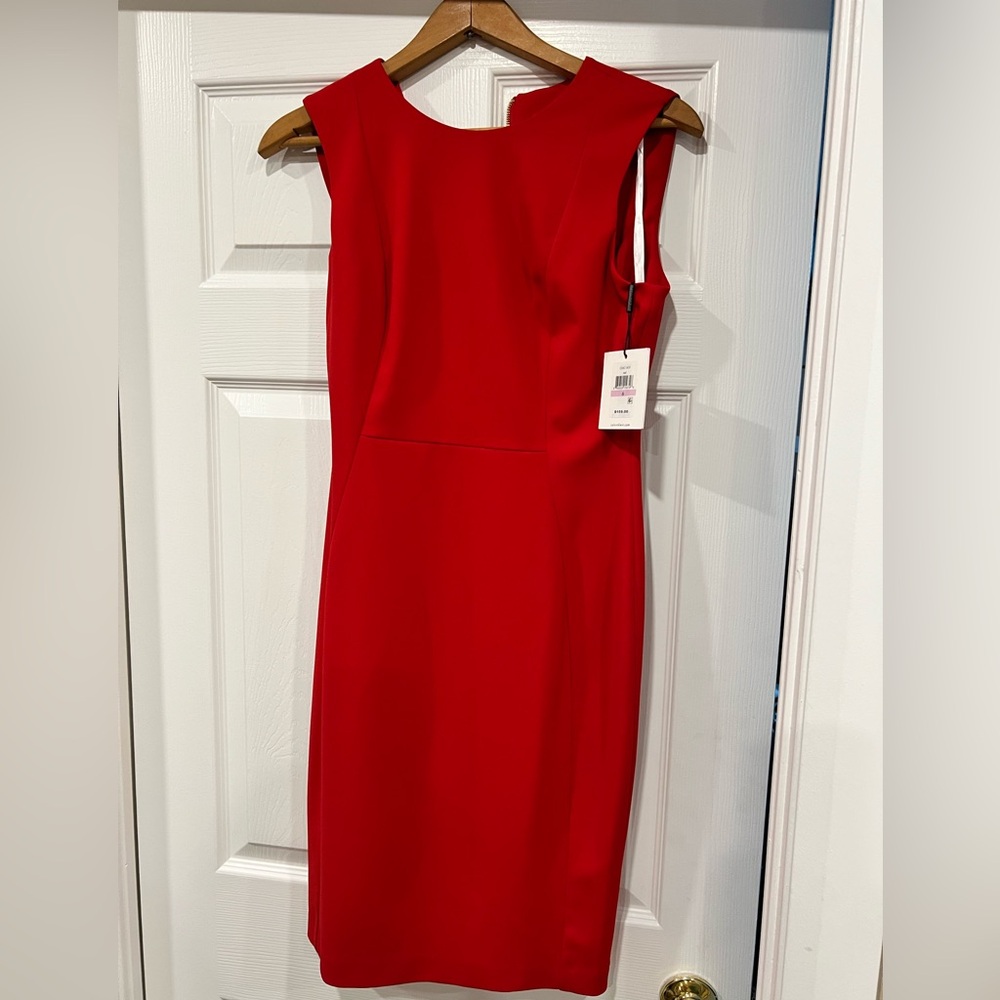 Calvin Klein Vibrant Red Midi shift Dress size 6 NWT